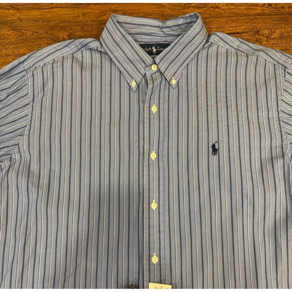 Vintage Polo Ralph Lauren Blue Striped Classic Fit‎ Button Down Shirt Men's XL